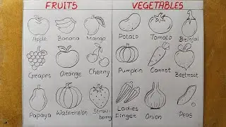 Different types of Fruits and Vegetables Chart drawing| How to draw different Fruits and Vegetables
