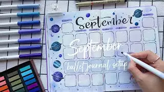 September 2024 Bullet Journal Setup ✿ Plan With Me ✿ Space and Galaxy Theme ✿ Blue and Purple