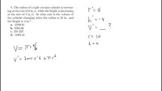 Calculus Rate of Change of Volume of Cylinder implicit Differentiation