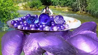 😱Pry open the giant purple clam, which is filled with countless charming purple pearls, intoxicating