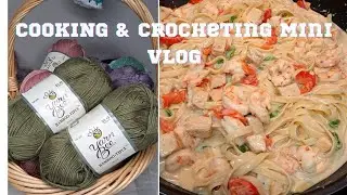 Mini Vlog #1 Chicken Shrimp Alfredo Cooking & Crochet