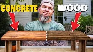 Wood Slab To Concrete?  DIY Wood Grain Outdoor Table.