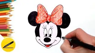 How to Draw Minnie Mouse Easy Step by Step and Color the Drawing with Colored Pencil for Kids