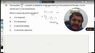 The equation constant pV/T = is applied to a real gas where p is the pressure of the gas, V is its v
