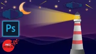 Night Scene Vector illustration | Speed Art | Lighthouse Photoshop Tutorial