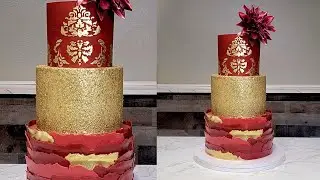 Homemade EDIBLE GOLD GLITTER | Crimson Red Buttercream | Torn Fondant | Gold Buttercream Stencil