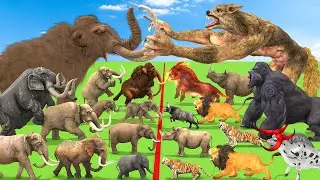 Prehistoric Mammals Elephant vs Modern Animals vs Giant Wolf vs Woolly Mammoth Animal Epic Battle