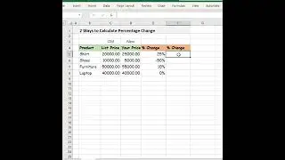 2 ways to calculate percentage change in Excel #excel #shortfeed #shorts