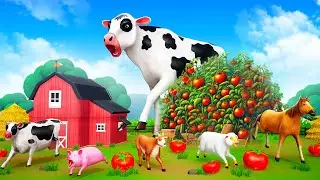 Giant Cow Calf and Magical Tomato: Farm Animals Pig Goat Horse Sheep | Funny Animal Cartoons