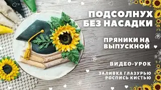 Как сделать подсолнух без насадки. Пряники на выпускной. Роспись пряников