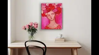 Painting Girl in a wreath of flowers / Acrylic painting / Step by Step /  MariArtHome