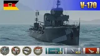 Немецкий эсминец V-170 - Один в поле воин, 9 фрагов | World of Warships Replays