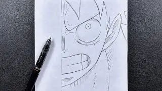 Anime sketch | how to draw luffy half face easy steps