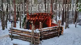 Winter Overnight Bushcraft Camping after Snow Storm | Bushcraft Table & Pot Hang | Campfire Cooking