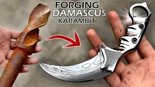 FORGING a Damascus KARAMBIT out of Rusty Drill-Bit