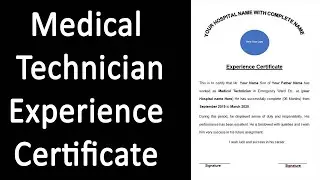 Medical Technician Experience Certificate