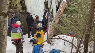 Climb a frozen waterfall at Michigan Ice Fest