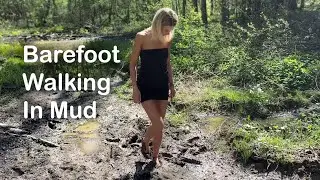 Sweetlana barefoot walking in deep mud, barefoot in mud, walking in mud, girl in mud (# 1270)