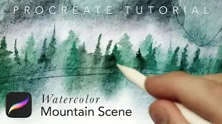 Procreate Watercolor Mountain Scene Narrated Tutorial & Walkthrough ( Water color Pine Trees )