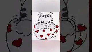 How to draw a kitten in a cup #catdrawing #missfatimaart #shorts