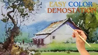 Beautiful Village landscape Scenery Painting| Indian Village Scenery Painting With Artist Watercolor