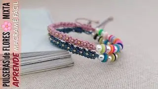 Como hacer PULSERAS DE FLORES EN MACRAMÉ COMBINADA | Como hacer PULSERA con flores FÁCIL #diymacrame