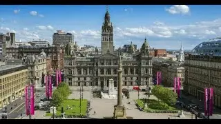 Glasgow's George Square by drone at sunset