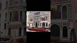 Венеция — красный катер и дом с фресками на Гранд-канале. Canal grande. Venice. Boat on Grand Canal
