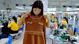 Process of Making Elegant Knitted Dresses. Skilled Craftsmanship in a Chinese Factory