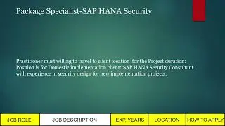 Package Specialist-SAP HANA Security | Delhi | June 2024 | Job Apply | Naukri | IT