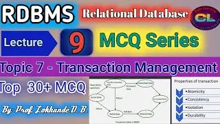 Transaction Management MCQ |RDBMS MCQ Lecture 9| RDBMS MCQ |Relational Data Base MCQ |Code Learning