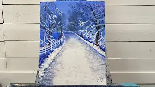 How To Paint WINTER ROAD ~ Acrylic For Beginners