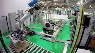 Biesse Rover A ATS and Kuka Robot   Processing of kitchen panels stacks