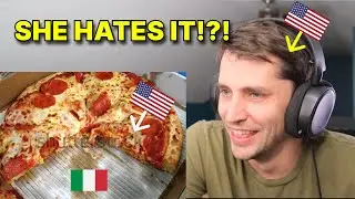 American reacts to Italian trying AMERICAN PIZZA for the first time