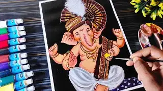 Lord Ganesha Painting with Acrylic Color, How to draw ganapati, Ganesh Chaturthi Drawing- Tutorial