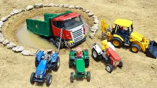 Scania Dumper Accident Mud Water Pulling Out Jcb 3dx Swaraj 855 John Deere Sonalika Tractor ? CS Toy