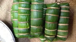 Making Sticky rice cake with pork (Nom ArnSorm)