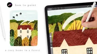 let's paint a cute detailed forest landscape 🌲 Storybook procreate watercolor tutorial for beginners