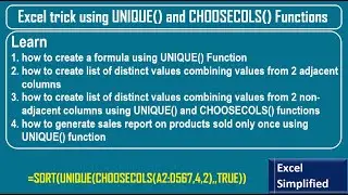 Excel trick using UNIQUE and CHOOSECOLS Functions