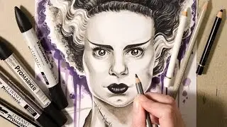 Speed Drawing BRIDE OF FRANKENSTEIN - Semi-Realistic Portrait