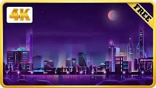 Cartoon night city background video loops