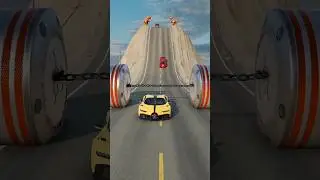 Cars & Mini Bus vs Chained Hydraulic Crush - BeamNG.Drive