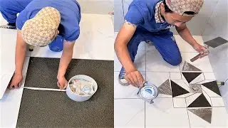 Young Man with great tiling skills -Great tiling skills -Great technique in construction PART 95