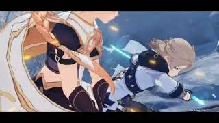 Albedo vs Eula Traveler Amber Bennett Fight Scene Whopper Flower Boss DragonSpine Genshin Impact