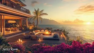 Romantic Sunset at Autumn Beach House Ambience with Soft Bossa Nova Jazz 🍂🌊