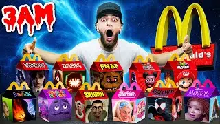 DO NOT ORDER EVERY SCARY MCDONALDS HAPPY MEAL AT 3AM!! *GRIMACE SHAKE, BARBIE, ELEMENTAL & MORE*