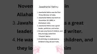 5 lines on Jawaharlal Nehru for kids, preschool and kindergarten | 5 line speech on Nehru in English