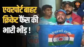 Supporters and cricket fans gather at the airport to welcome Men's Indian Cricket Team.