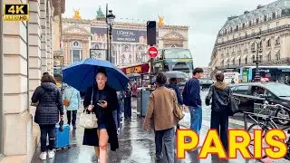 Paris, France 🇫🇷 - Paris Walk 4K 👜 Fashion Week Rainy Day Mood! With Captions!