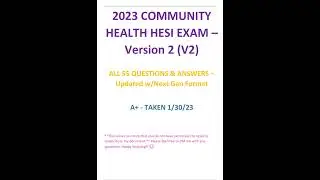 2023 Community Health RN V2 Version 2 Exit Hesi Guaranteed A+ TB Guide All 55 Q&A